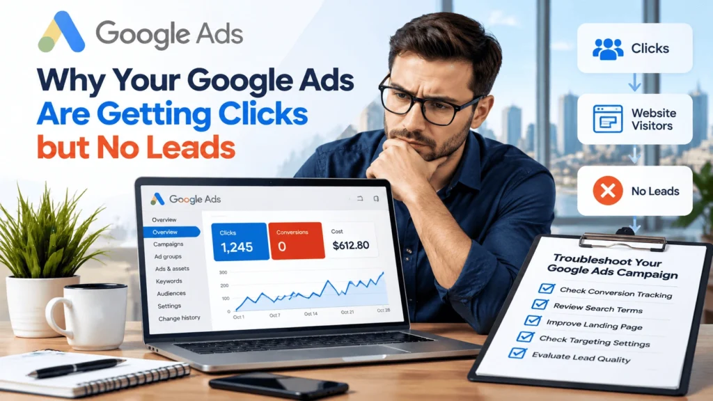 Business owner reviewing Google Ads performance and lead tracking
